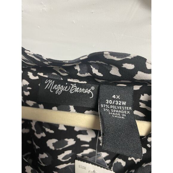 New Maggie Barnes Top Women’s 4X‎ Plus Button Front Leopard Print Stretch Black - Picture 3 of 4